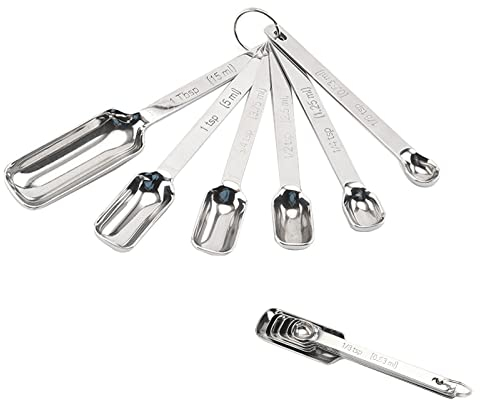 Fayemint 6 Piezas Cucharas Medidoras, Mini Cuchara Medidora de Cocina, Cucharas Medidoras de Acero Inoxidable, con Escala de Volumen, para Especias de Cocina, Líquidos, Helados