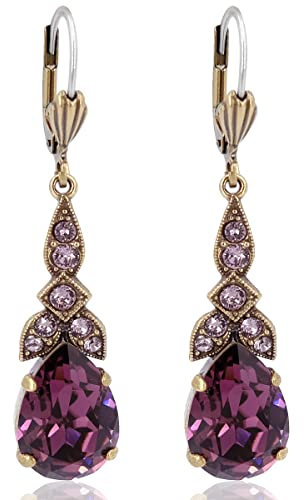 Jugendstil Ohrringe Gold Amethyst Markenkristalle Statement Ohrhänger NOBEL SCHMUCK