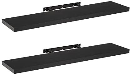 LOLAhome Set de 2 estantes de Pared flotantes de MDF Negro Decorativo,Balda de Pared, De 23x120 cm para Salón, Cocina, Oficina, Dormitorio,Resistente
