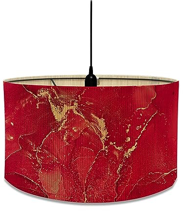 Fansu Pantalla De Lámpara Pantallas de Lámpara de Tela Cubierta De Lámpara De Tambor Cilíndrica Mármol Lámpara De Pie Para El Hogar Mesa De Hotel Mesita De Noche (Rojo,30x30x20cm)