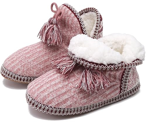 COFACE Lammfell Hausschuhe Damen Hüttenschuhe Winter Warme Plüsch Hausschuhe Mädchen Flauschige Gefüttert Hausstiefel Kuschelige Pantoffeln Hausboots Rosa 41-42
