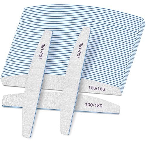 Selistamm Professional Nail Files, 25Pcs Double Sided 100/180 Grit Emery Board for Acrylic and Gel Nails, Medium Coarse Nail File Set Washable and Reusable, Nail File for Home Salon Use (Blue)