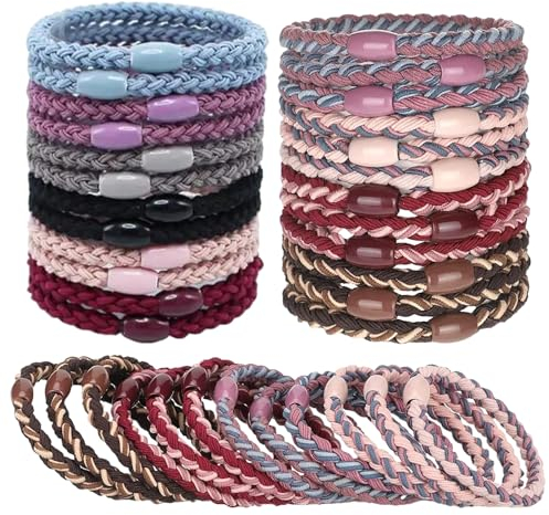 EUDUQ 24 Stück Haargummis für Mädchen,Mehrfarbiger Geflochtene Haargummi Damen Set,Elasitc Hair Tie,Mode zopfgummis,wiederverwendbar Haarbänder Für Dickes und Lockiges Haar