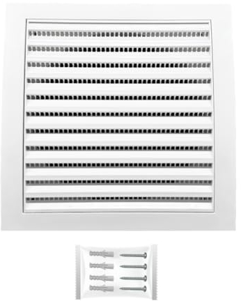 H&C VENT Rejilla Ventilación de 150 x 150mm con Conector │ Extractor de Baño Cocina │ Rejilla Aire Acondicionado Conductos Pared Techo AC Tubo PVC │ Cubiertas de Ventilacion Cuadrada con Mosquitera