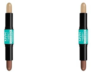 NYX Crème, Professional Makeup Highlighter & Konturenstift, Konturenstift mit zwei Enden, Formt und hellt auf, Verblendbar & Vegan, Wonder Stick, Universal Light (Packung mit 2)