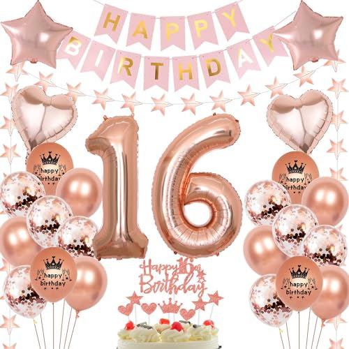 Rosegold Luftballon 16 Geburtstag Mädchen, 16 Jahr Geburtstag Mädchen, Ballon 16. Rosegold, Geburtstagsdeko 16 Jahr, Deko 16. Roségold 16. Party Ballons
