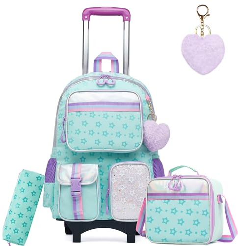 HTgroce 3pcs Kinder Trolley Rucksack Schultasche Schulranzen Mädchen schultrolleys Schulrucksack Kinderkoffer School Bag with Wheels Reisegepäck Mehrfachtaschen