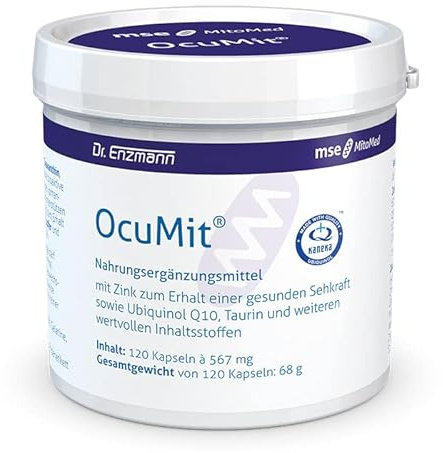 OcuMit®, 120 Kapseln, Nährstoffbedarf für die Sehkraft, Taurin, Ubiquinol Coenzym Q10, alpha-Liponsäure, Vitamin B3, Lutein, Zeaxanthin, etc. - hohe Bioverfügbarkeit, vegan, mse, Dr. Enzmann…