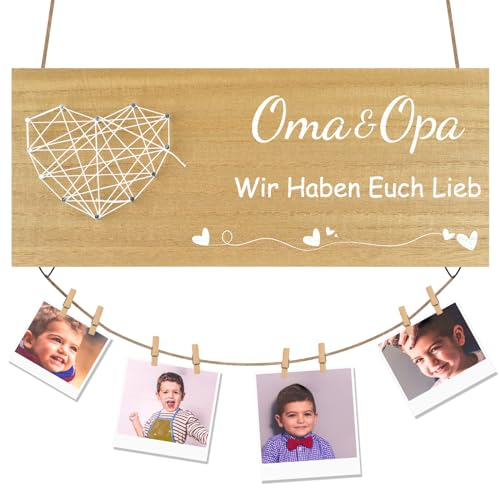 Bilderrahmen Oma, Herzform Oma Geschenke, Hängender Holzschild Mit Spruch, Fotoseil Und Holz Klammern, für Heimdekoration, Muttertag, Geburtstag, oder Weihnachten