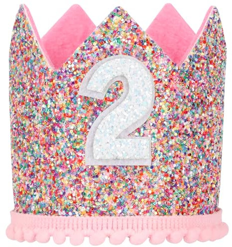 Geburtstagskrone Baby Regenbogen Geburtstag Party Prinzessin Krone Einstellbare Haarband Hut Baby Krone für Kinder Mädchen Partyhüte Deko Geburtstagshut Kindergeburtstag (2 Jahr)