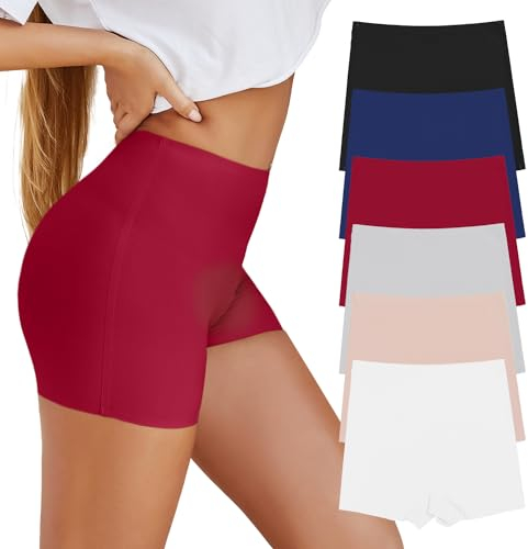 SHARICCA Hotpants Boxershorts Damen Nahtlos Kurze Radlerhose Beige Boxershorts Hohe Taille Damen Seamless Unterhosen Baumwolle Shorts (Mehrfarbig-6P06, XL)