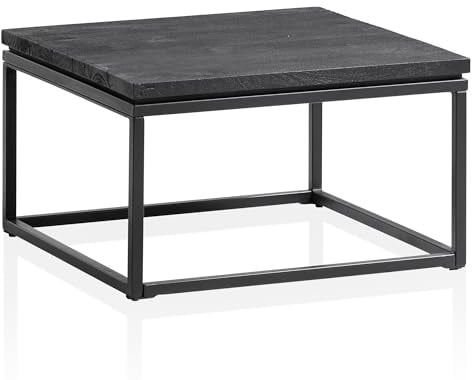 Wohnling Couchtisch 60x60x35 cm Mango Massivholz Metall Quadratisch | Wohnzimmertisch mit natürlicher Maserung, Sofatisch massiv mit Vierfuß-Gestell, handgefertigtes Unikat, Schwarz