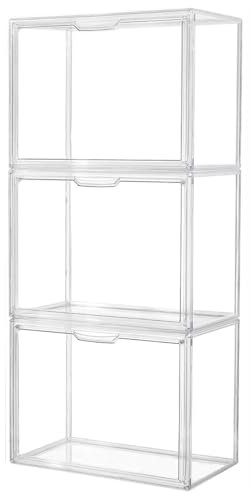 Umtiti 3 Pack Clear Plastic Handbag Storage Organizer for Closet. Display Storage Box with Magnetic Door, Dustproof Storage Bins for Book, Toys, Hat.(Clear-3 Pack)