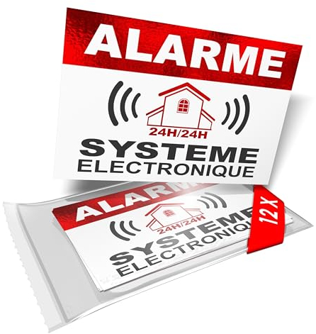 imaggge.COM - Autocollants dissuasifs Alarme - Système électronique - Lot de 12 - Dimensions 8,5 x 5,5 cm