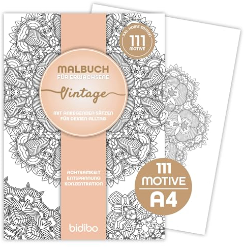 VINTAGE XXL Entspannungs-Malbuch für Erwachsene mit detaillierten Malvorlagen - A4 Ausmalbuch zum Stressabbau – Mandala-Malbuch für mehr Me-Time - Ruhe finden für innere Balance