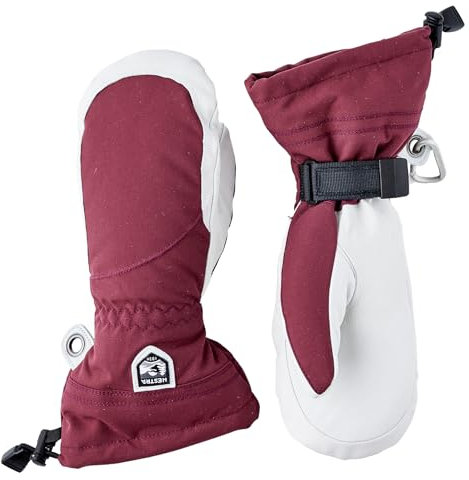 Hestra Damen Heli Ski Female Mitten Leder Schneehandschuh zum Skifahren, Snowboarden und Bergsteigen - Bordeaux/Offwhite - 9
