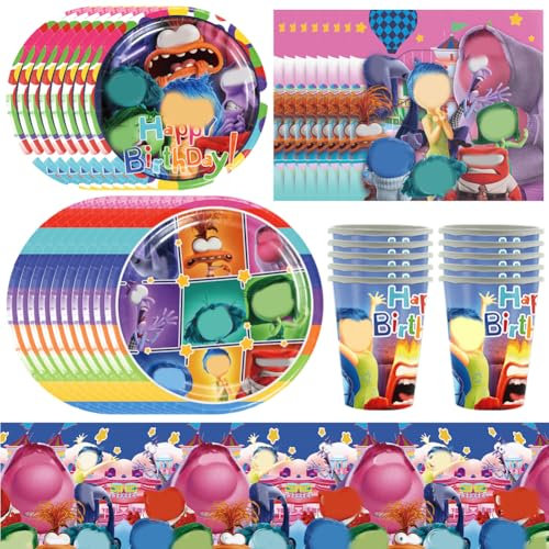 51Pcs Cartoon Vajilla de Fiesta Temática Set, Vajilla de cumpleaños de niños, Plato, Taza, Servilleta, Mantel, Inside Cumpleaños Decoracion,10 personas