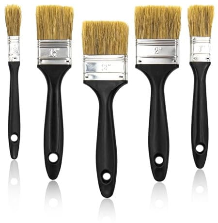 5 Pieces Paint Brush Set,1”+1.5”+2”+3”+4” Fence Paint Brushes with Treated Plastic Handle, Natural Bristle Paint Brush for Painting,Furniture,Fences,Deck,and Wall Trim