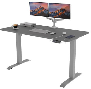 POKAR Höhenverstellbarer Schreibtisch Höhenverstellbar Elektrisch Bürotisch mit Tischplatte (Silber + Dunkelgrau, 160 x 80)