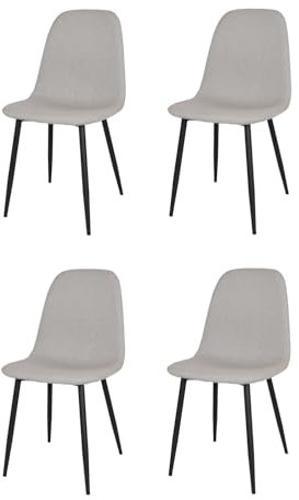 KEKOHOME Lot de 4 chaises Salle à Manger Sole Pieds en Acier Noir Mat, Tissu Gris Clair