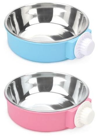 2 Pcs Dog Bowls Crate Type Pet Hanging Bowl 2-in-1 Stainless Steel Removable Dog Feeding Bowl Dog Cage Water Bowl for Puppies Cats Dogs