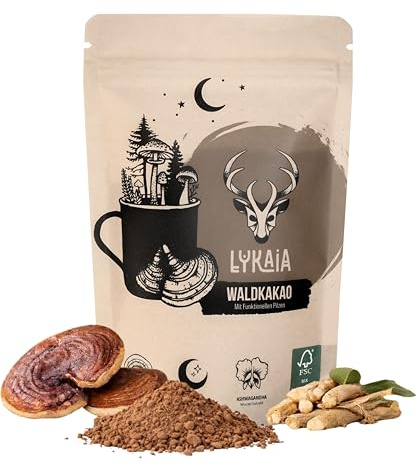 LYKAIA Waldkakao 200 g - dein Mushroom Kakao mit Reishi Extrakt und Ashwagandha, Ritual Kakao für abends mit Bio Kakaopulver und funktionellen Pilzen