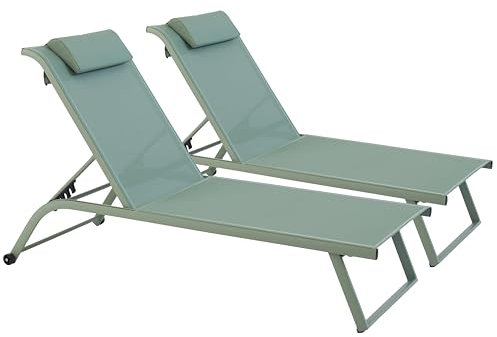 Oviala Lot de 2 Bains de Soleil inclinable avec Roues Vert Cactus