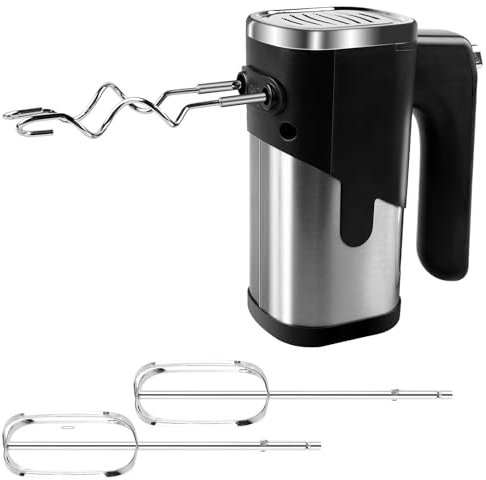 Batteur électrique 800 W, batteur à main, batteur avec 5 vitesses, batteur à main avec 2 fouets et 2 crochets pétrisseurs pour œufs, gâteaux, pâte (noir)