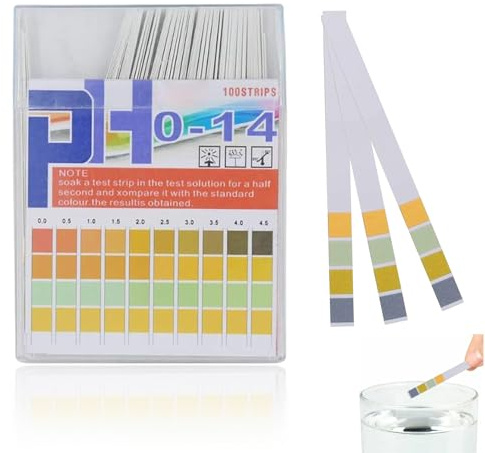 PH Teststreifen,100 Stück PH Wert Teststreifen,Säure Basen Teststreifen Vierfarbiges,PH Streifen Strips Test Papier,Messbereich(PH 0-14),Lackmuspapier für Basen Säure Wasser,Urin,Aquarium,Laboratorien