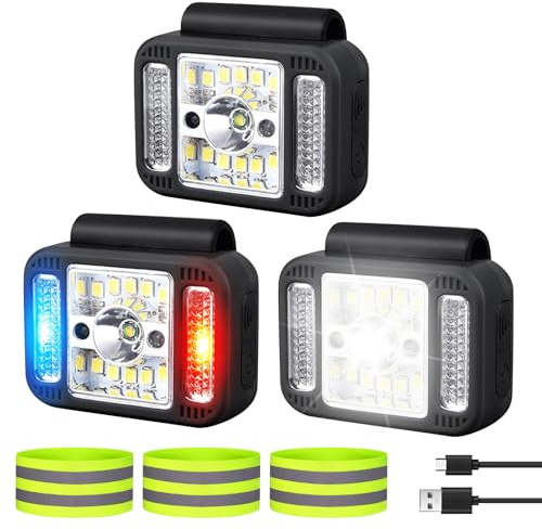 LED Clip Lampe,3 Stück LED Clip Lauflicht Joggen,Stirnlampe LEDs mit Reflektorbänder,Brustlampe USB Wiederaufladbar mit 6 Lichtmodi,Nacht Clips Lauflicht,Sicherheitslicht für Laufen Klettern Camping
