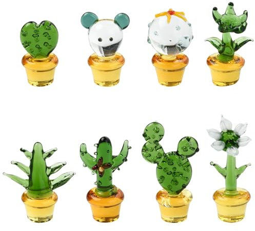 Airssory 8 pezzi 8 stili di vetro cactus ornamento in vaso cabochon pianta del deserto in vaso senza foro perline per gioielli fai da te abbellimento artigianato casa scrivania forniture di