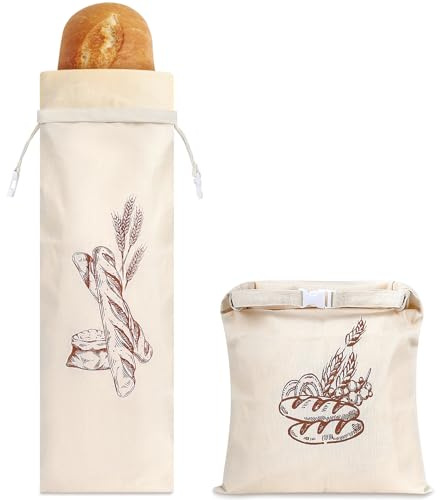 1pc Sac a Pain 44*32,5cm + 1pc Sac à Pain 70 * 20cm Réutilisable en Lin avec Doublure en Tissu en Cire d'abeille pour Conservation Fraîcheur Alimentaire Rangement pour Pain Baguette Fruits Légumes