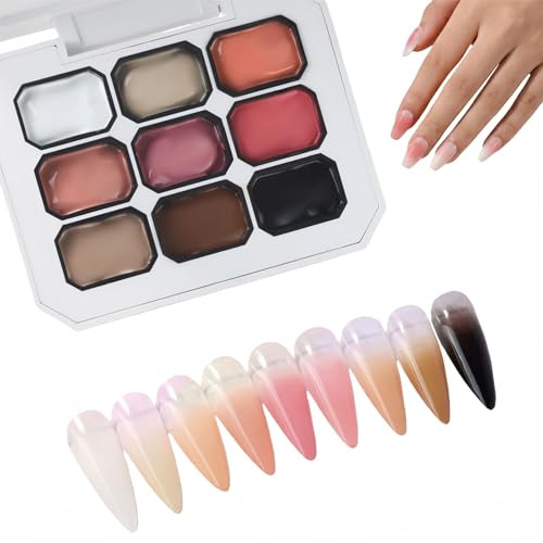 Gradient Painting Gel,9 Colors Pat Painting Gel Polish Set,Ombre Nails Gradient Gel Long Lasting,French Manicure DIY Nail Art,Nude Black White Pai/nting,Long Lasting No Wipe UV Palette,Solid Nail Gel