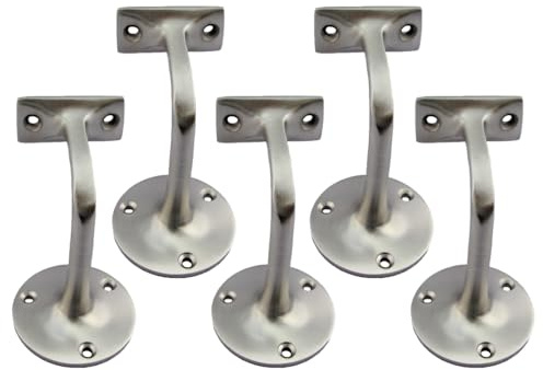 Satin Nickel Handrail Bracket, Pack of 5 Stair Rail Support, 76mm Wall Mounted Bannister Bracket with Fixing Screws