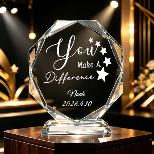 RSQGT Trofeo Personalizado Cristal K9 con Foto Logo y Placa Conmemorativa Personalizada para Eventos Deportivos, Empresas y Trofeos Colegas Jefes Jubilación y Graduación