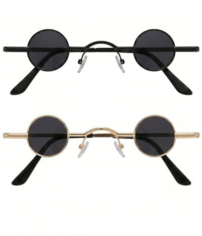 UEAVOID Retro Runde Sonnenbrille 2er Set (Schwarz & Gold) | Vintage Hippie Style Kleine Brille für Herren & Damen | Lustige Party Festival Brille