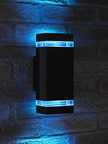 Auraglow Colour Changing Up Down Wall Light Black with Remote, 1 Pack | Sconce and smart GU10 bulbs kit, 8 modes, dimmable, glow both ends, for porch, patio and house exterior