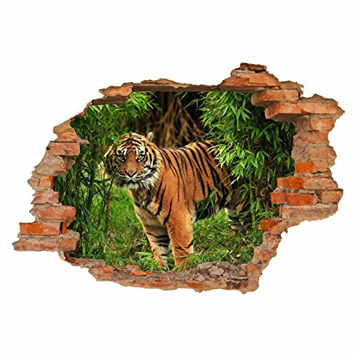 030 Wandtattoo Tiger im Dschungel - Loch in der Wand - Aufkleber - in 6 Größen - Kinderzimmer Jugendzimmer Sticker Wanddeko Wandbild Junge Mädchen - Größe 500 x 350 mm