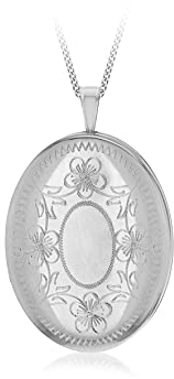 Tuscany Silver Women's 925 Sterling Silver Rhodium Plated 20 mm Flower Locket Pendant on 25PG Panza Curb Chain of Length 46 cm/18 Inch