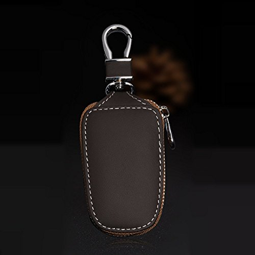 AUTLY, custodia a portachiavi per telecomando dell'auto; in vera pelle; anche per contenere monete; unisex, Brown