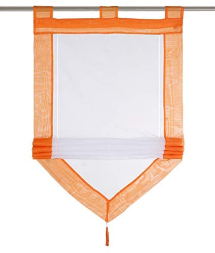 Raffrollo mit Quaste Dreieck Raffgardine Voile Transparent Schlaufen Vorhang (BxH 60x140cm, Orange)