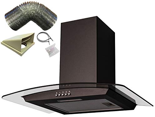 SIA CGH60BL 60cm Black Curved Glass Cooker Hood Extractor Fan And 3m Ducting Kit