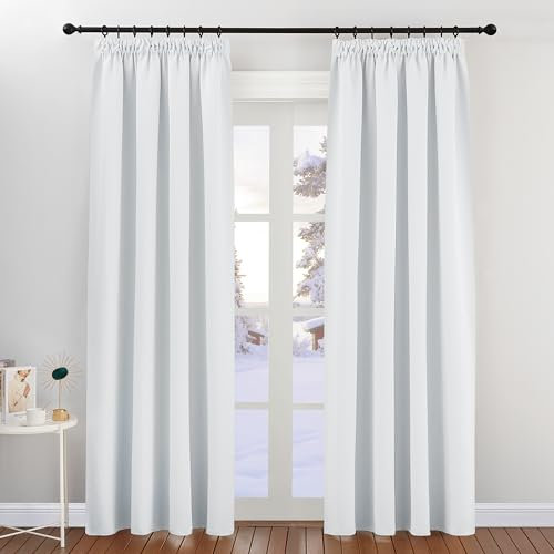 PONY DANCE Tende per Salotto Eleganti - Tenda Bambini Termica Isolante Caldo Tende per Interni Oscuranti 2 Pannelli 140x220 CM Tende da Arredo Interno, Bianco Grigiastro