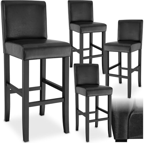 tectake® Lot de 4 Tabouret Bar en Bois & Cuir synthétique Chaise de Bar Chaise Haute Cuisine Chaise pour Ilot Central Rembourrée avec Dossier Tabouret Haut Comptoir Bar Meubles pour Bar Salon Bar