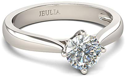 Jeulia Klassisch Solitär Rundschliff Sterling Silber Ring für Frauen Ehering CZ Solitaire Verlobungsringe Jubiläumsversprechen Schmuckbox (Silber, 58 (18.5)) (Silber, 54 (17.2))