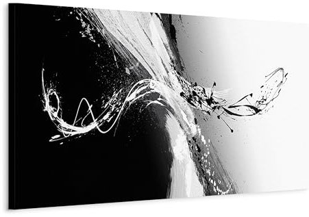 B&D XXL - Wandbilder XXL Abstrakt 150x50 cm 1 tlg - Wand Deko Vlies Leinwand Bilder Groß Wanddeko Wohnzimmer Schlafzimmer Kunstdrucke Panoramabild - schwarz weiß wie gemalt 020101-102