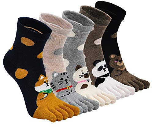 ZFSOCK Zehensocken Damen Baumwolle Five Finger Running Sport Socken Bunt Lustig Punkte Socken Zehen Einzeln Laufen Arbeit Socken 36-41, 5 Paare(4/7 Jahre)