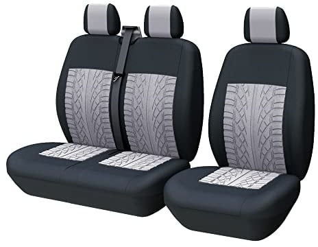 TOYOUN Universal Sitzbezüge Auto für Transporter LKW Vordersitze Autositzbezüge 3D-Reifen-Spur-Muster 1+2 Sitzbezug Schonbezüge, Grau