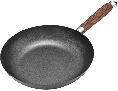 Sartén Antiadherente de Acero al Carbono con Mango de Madera, Sartenes de Acero al Carbono Fundido para Saltear, Apta para Todo Tipo de cocinas, incluida inducción y Puede lavavajillas (Ø 30 cm)