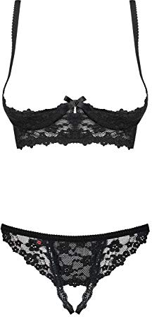 Selente Love & Fun - Juego de Ropa Interior Seductora de 3 Piezas para Mujer, con Sujetador, Braguita y Venda para Ojos de satén, Black Floral Encaje L-XL